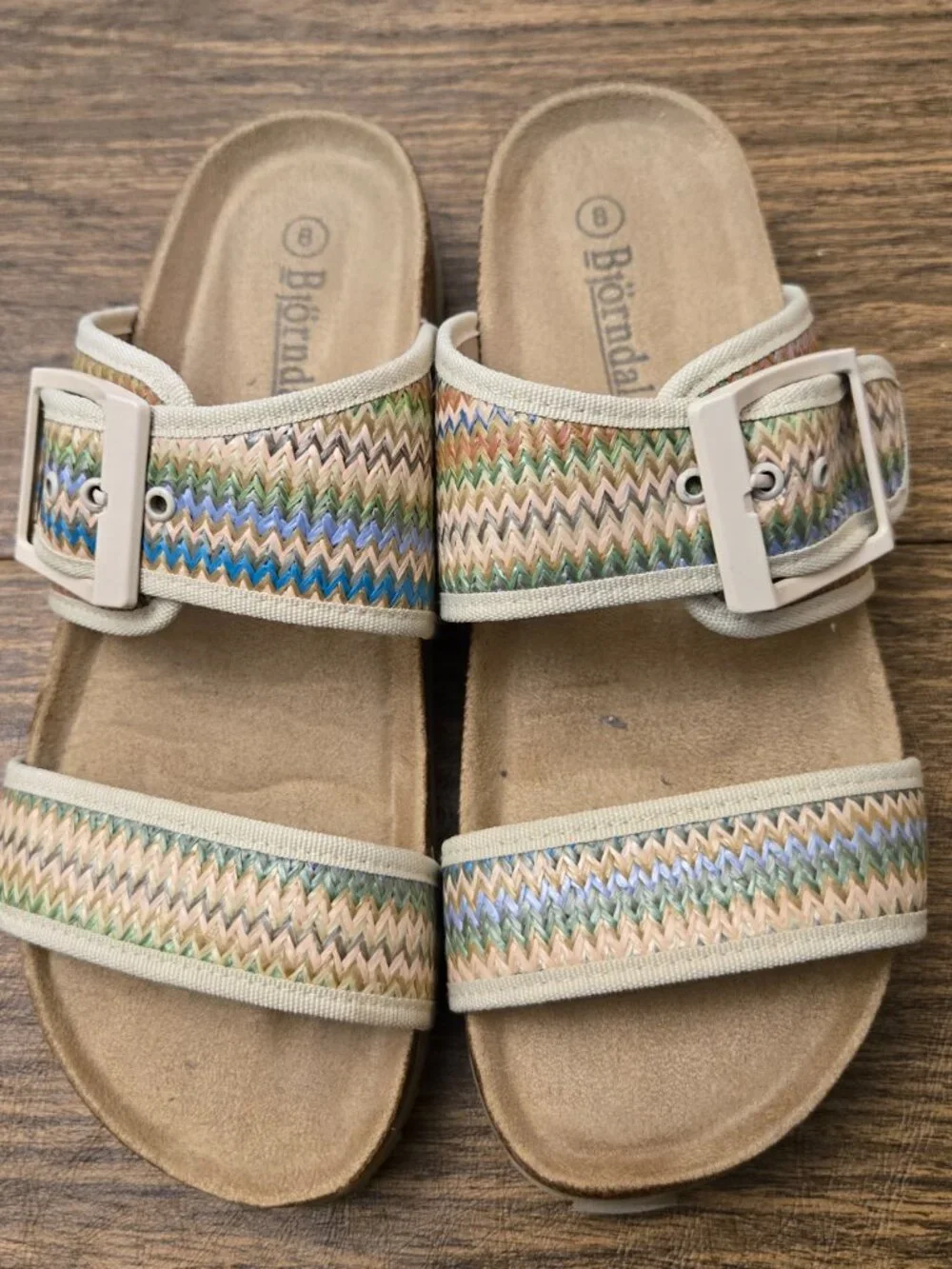 BJORNDAL Anne Marie Women's Raffia Straw Footbed Sandals w/Buckle - Size 8M